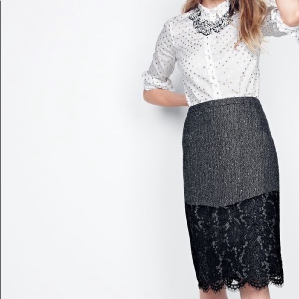 J. Crew - Tweed/Lace Pencil Skirt